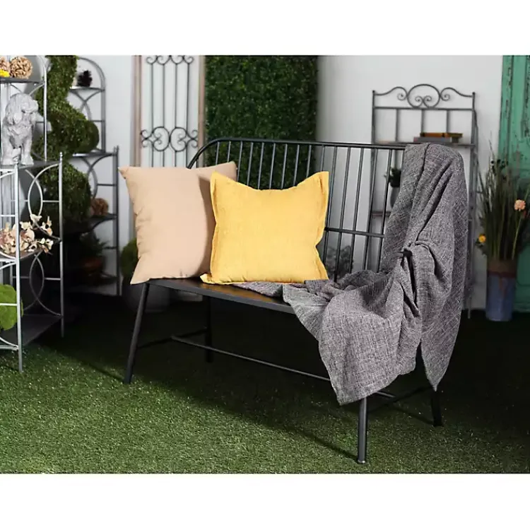 Outdoor Seating-Kirklands Home Metal Slatted Back Outdoor Bench Black