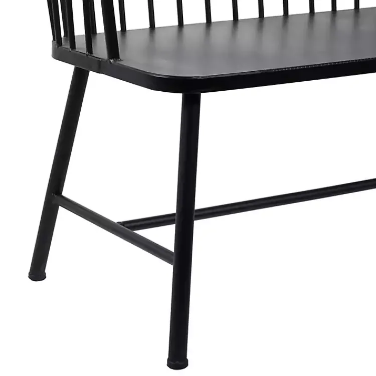 Outdoor Seating-Kirklands Home Metal Slatted Back Outdoor Bench Black