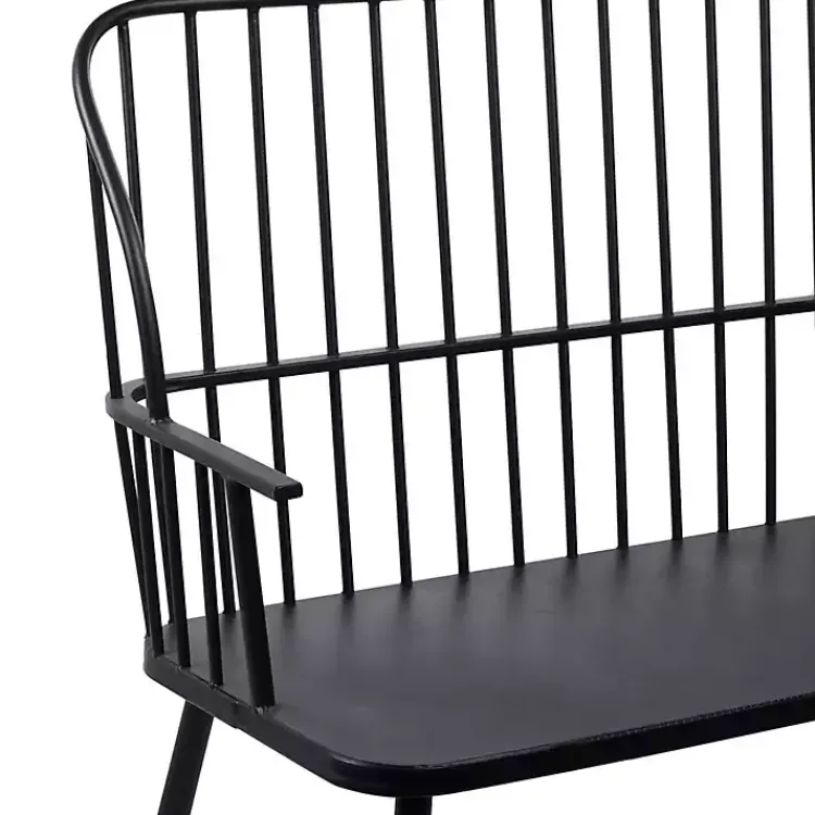 Outdoor Seating-Kirklands Home Metal Slatted Back Outdoor Bench Black