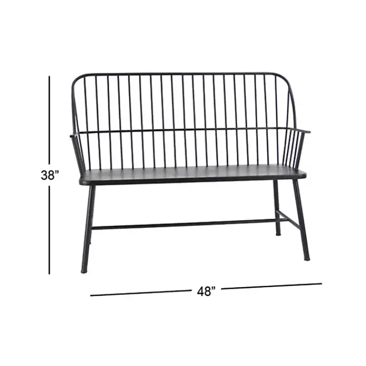 Outdoor Seating-Kirklands Home Metal Slatted Back Outdoor Bench Black