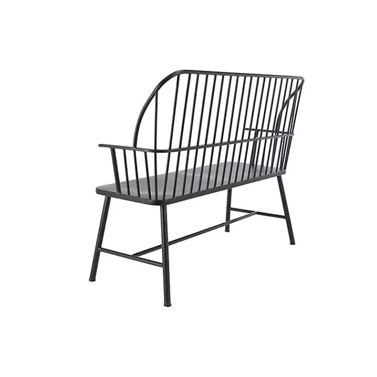 Outdoor Seating-Kirklands Home Metal Slatted Back Outdoor Bench Black