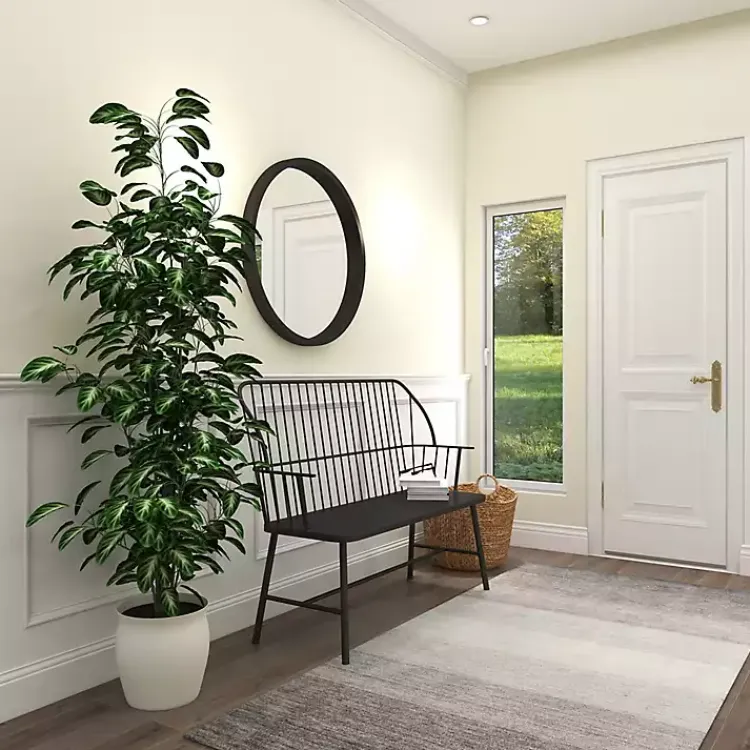 Outdoor Seating-Kirklands Home Metal Slatted Back Outdoor Bench Black