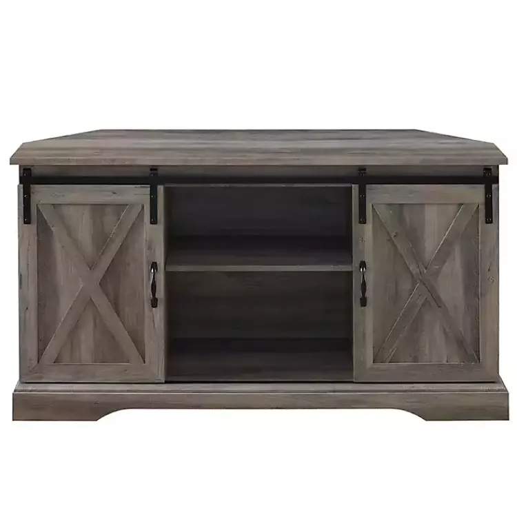 Tv Stands & Media Consoles-Kirklands Home Sliding Barn Doors Corner TV Stand Gray