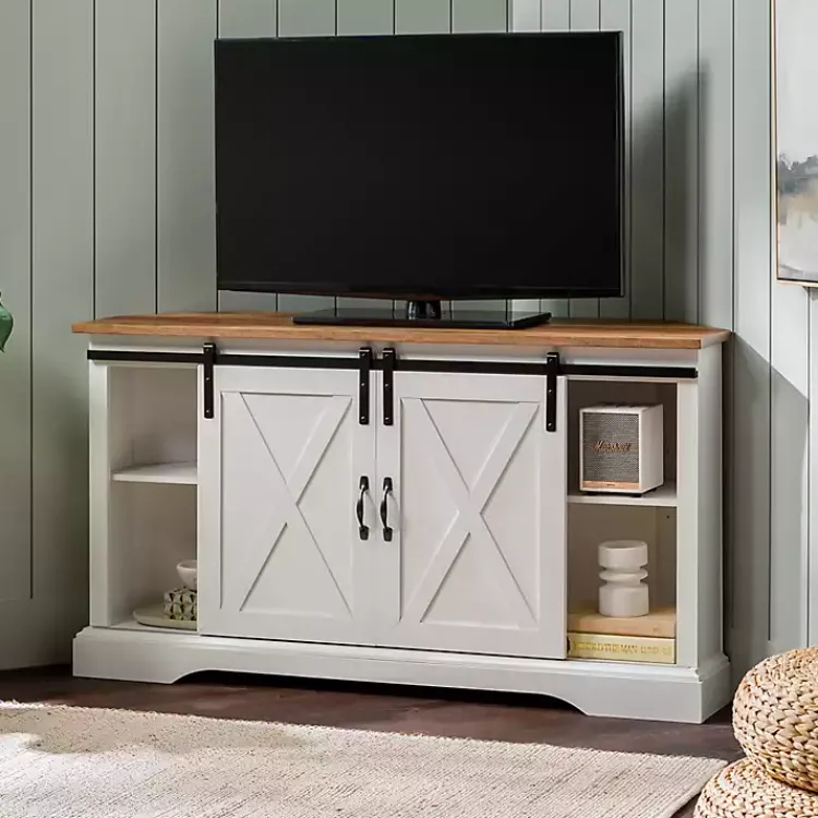 Tv Stands & Media Consoles-Kirklands Home and Natural Sliding Barn Door TV Stand White
