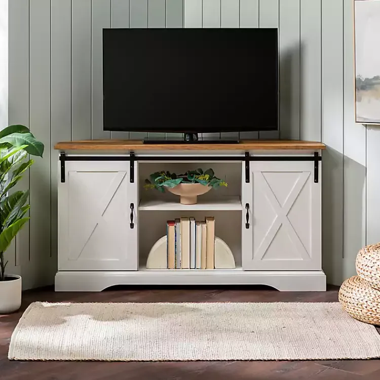 Tv Stands & Media Consoles-Kirklands Home and Natural Sliding Barn Door TV Stand White