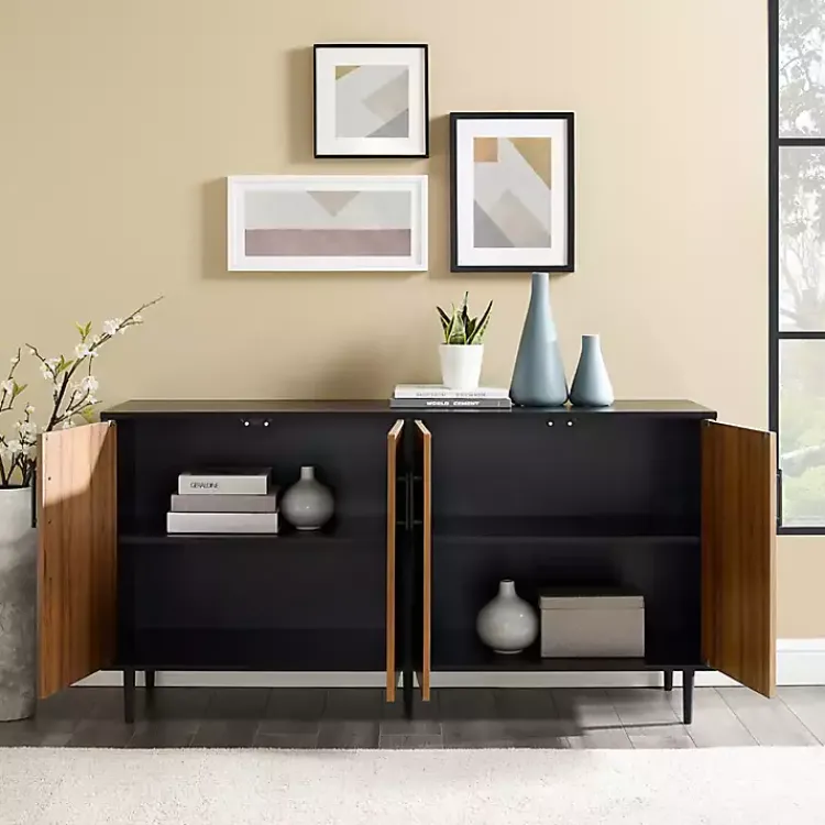 Tv Stands & Media Consoles-Kirklands Home Acorn and Black Chevron Door TV Stand Brown