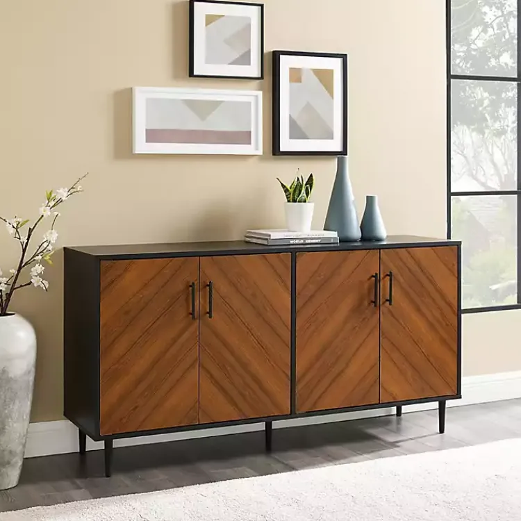 Tv Stands & Media Consoles-Kirklands Home Acorn and Black Chevron Door TV Stand Brown