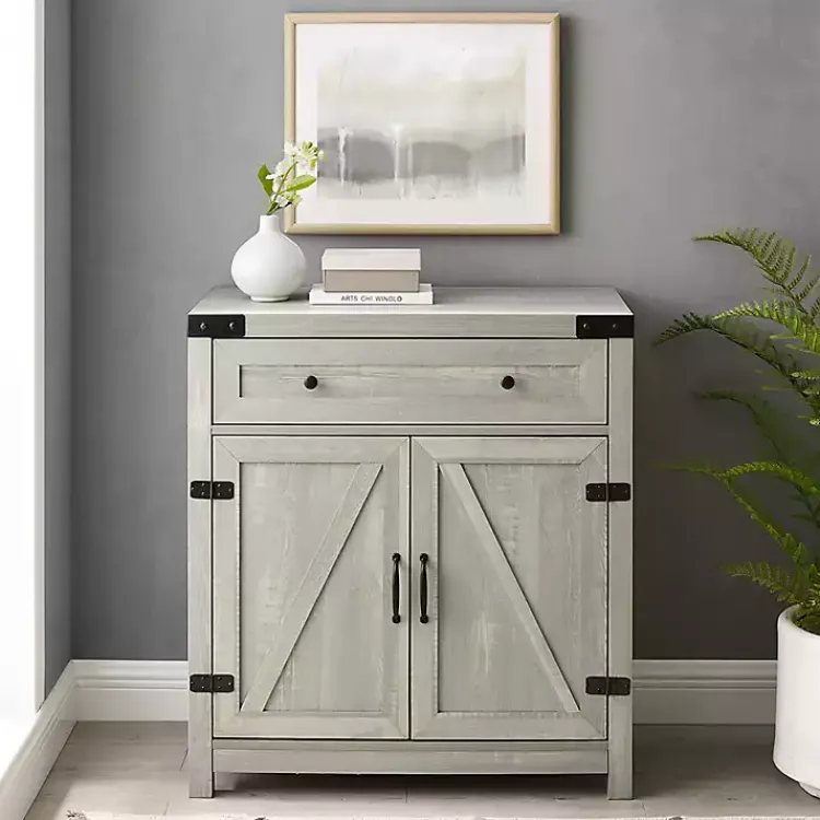 Cabinets & Sideboards-Kirklands Home Stone Rustic Barndoor Cabinet Gray