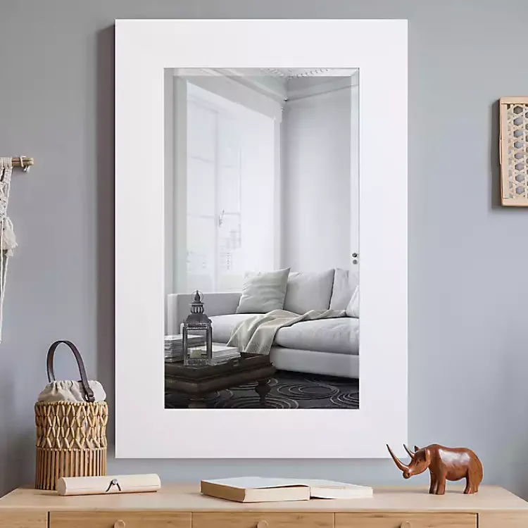 Framed Mirrors-Kirklands Home White Rectangular Beveled Wall Mirror