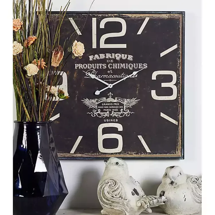 Clocks-Kirklands Home Black Distressed Wood Face Square Clock