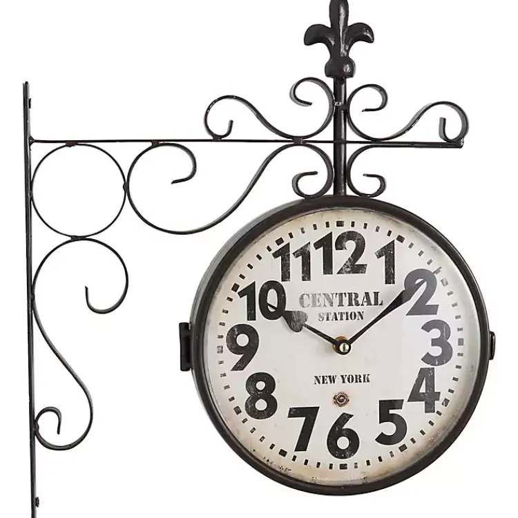 Clocks-Kirklands Home Black Iron Double Sided Scroll Wall Clock