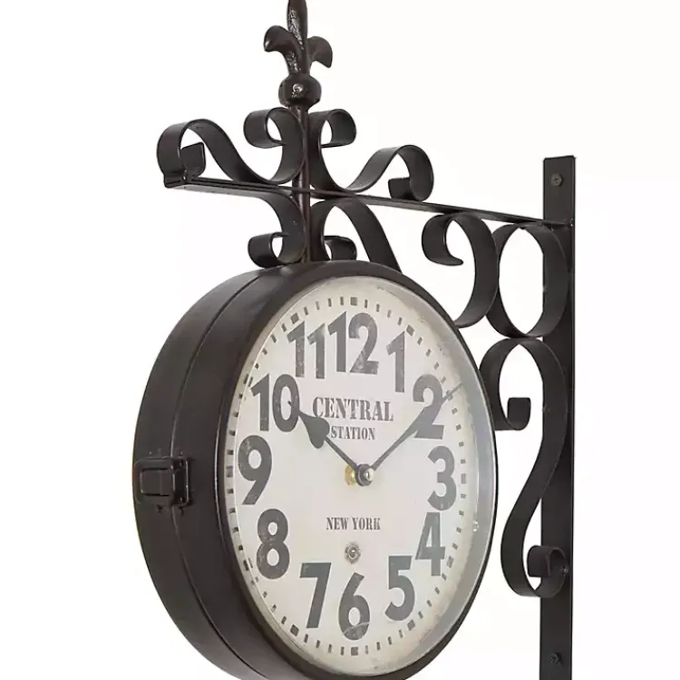 Clocks-Kirklands Home Black Iron Double Sided Scroll Wall Clock