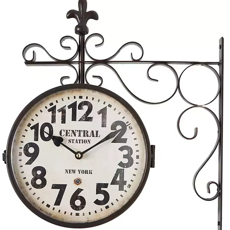 Clocks-Kirklands Home Black Iron Double Sided Scroll Wall Clock