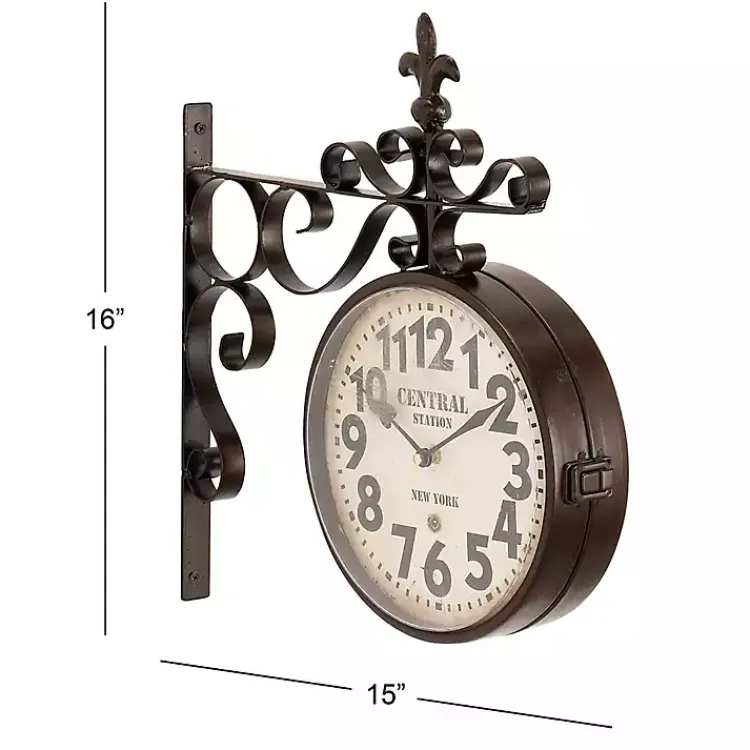 Clocks-Kirklands Home Black Iron Double Sided Scroll Wall Clock