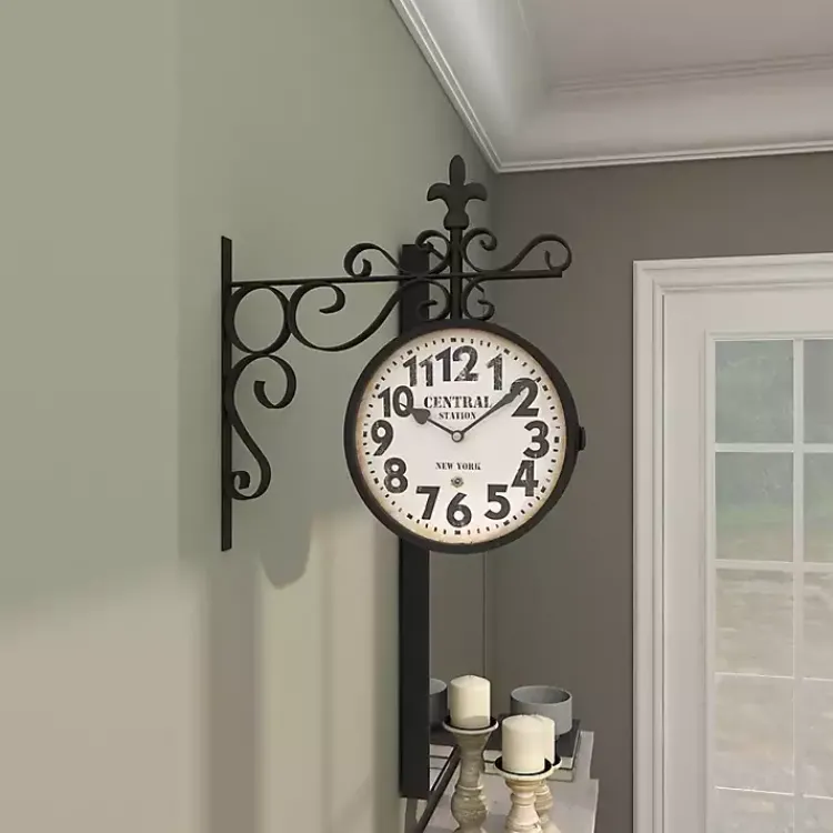 Clocks-Kirklands Home Black Iron Double Sided Scroll Wall Clock