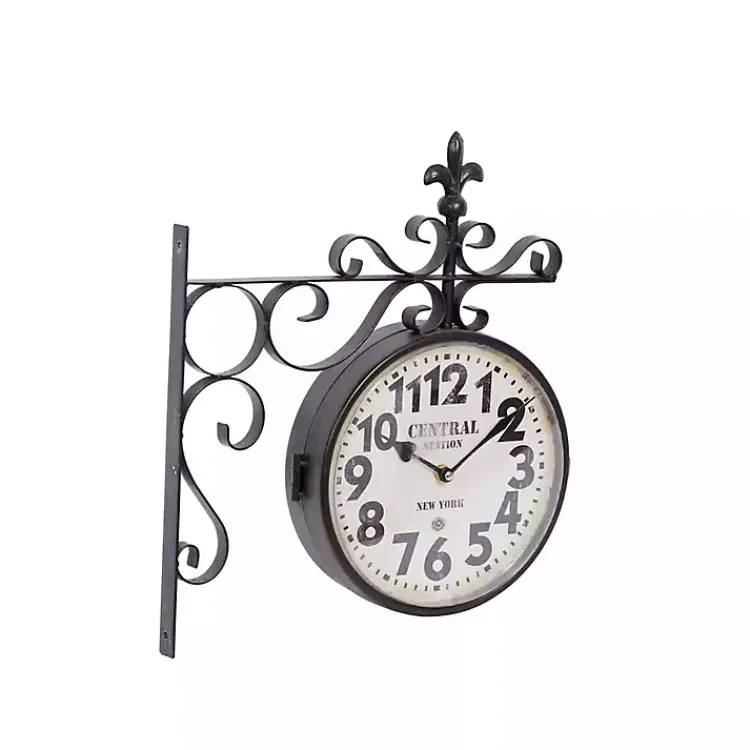 Clocks-Kirklands Home Black Iron Double Sided Scroll Wall Clock