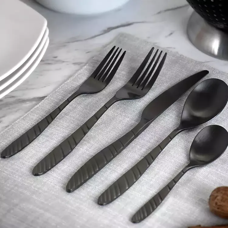 Flatware & Cutlery-Kirklands Home Matte Black Steel Diagonal 20-pc. Flatware Set