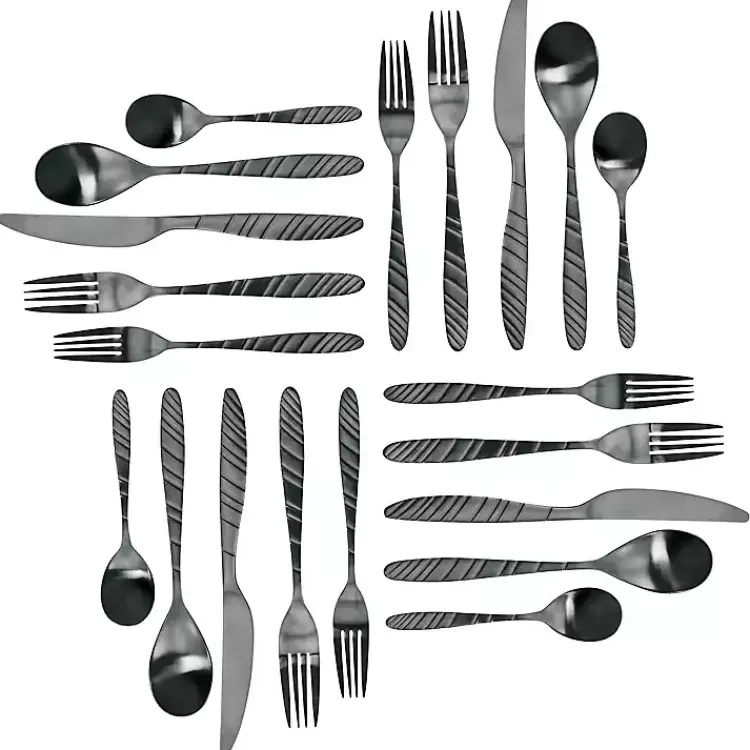 Flatware & Cutlery-Kirklands Home Matte Black Steel Diagonal 20-pc. Flatware Set