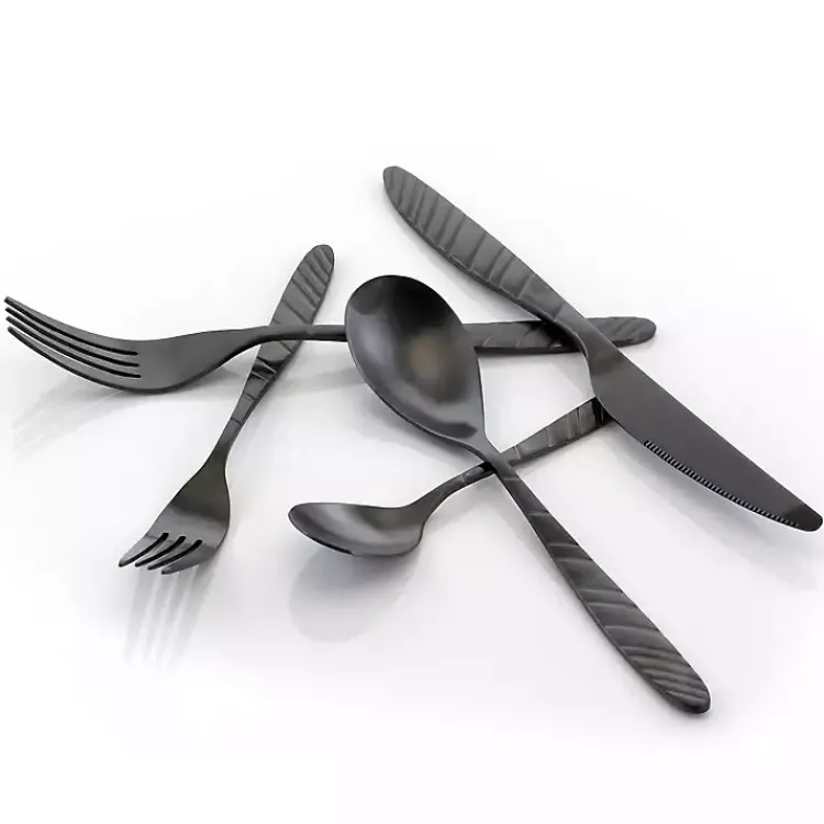 Flatware & Cutlery-Kirklands Home Matte Black Steel Diagonal 20-pc. Flatware Set