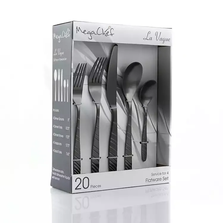 Flatware & Cutlery-Kirklands Home Matte Black Steel Diagonal 20-pc. Flatware Set