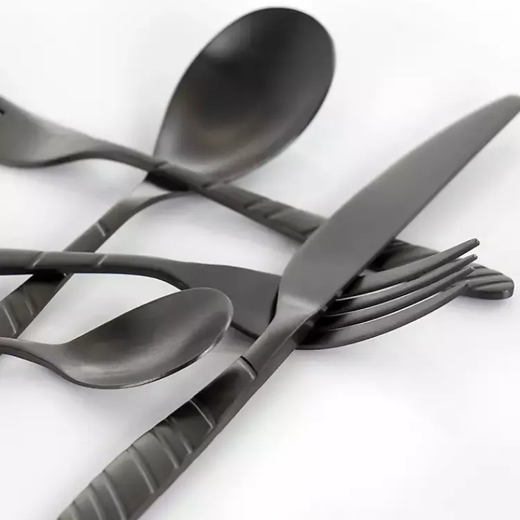Flatware & Cutlery-Kirklands Home Matte Black Steel Diagonal 20-pc. Flatware Set