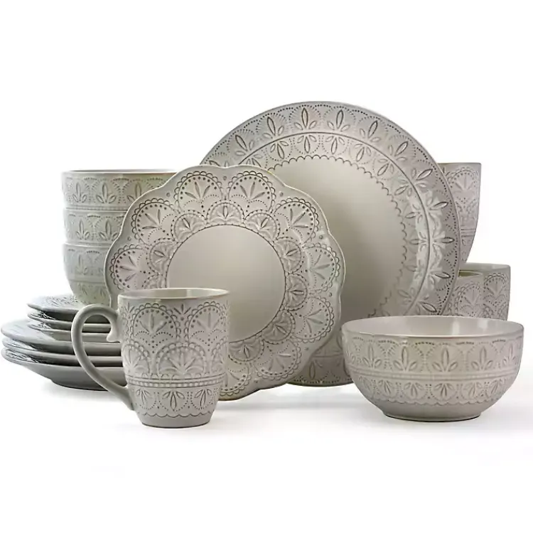 Dinnerware-Kirklands Home Lace Embossed 16-pc. Dinnerware Set White