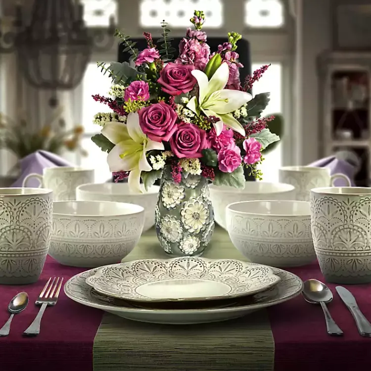 Dinnerware-Kirklands Home Lace Embossed 16-pc. Dinnerware Set White