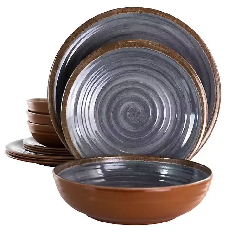 Dinnerware-Kirklands Home Black Swirl Melamine 12-pc. Dinnerware Set