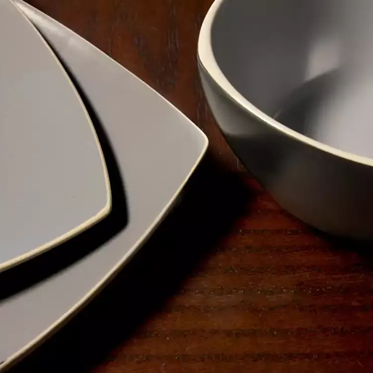 Dinnerware-Kirklands Home Matte Gray and Black 16-pc. Dinnerware Set