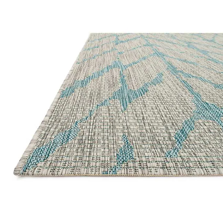 Outdoor Rugs-Kirklands Home Mist and Aqua Chevron Outdoor Area Rug, 5x7