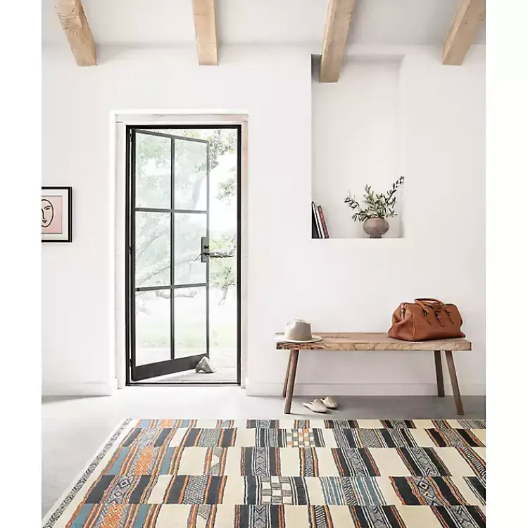 Outdoor Rugs-Kirklands Home Ivory and colored Tribal Outdoor Rug, 5x7 Multi