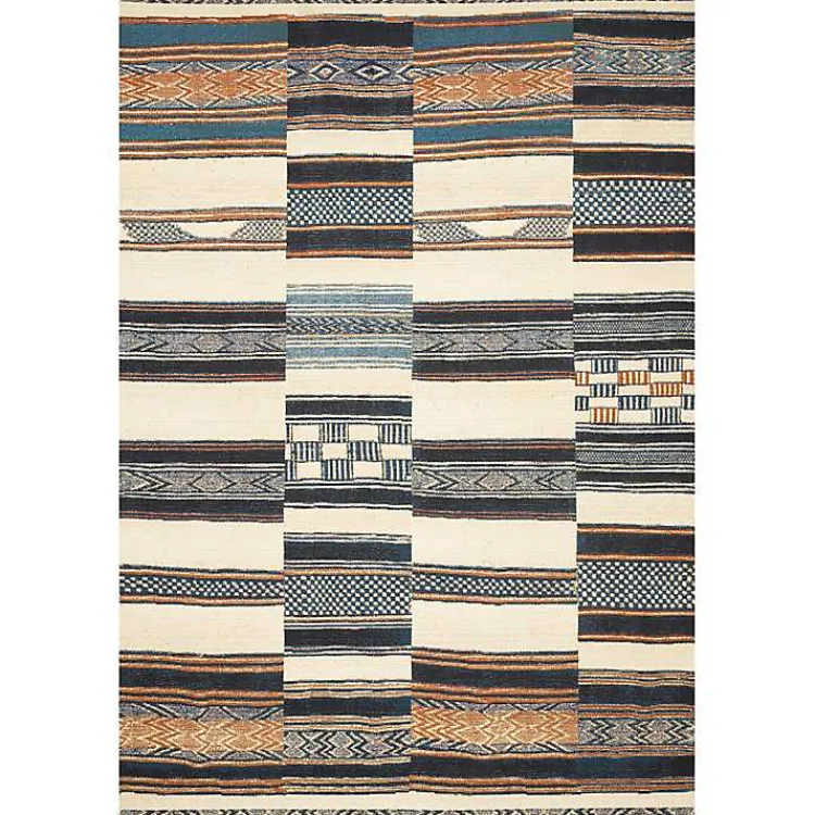 Outdoor Rugs-Kirklands Home Ivory and Multicolored Tribal Outdoor Rug, 6x9