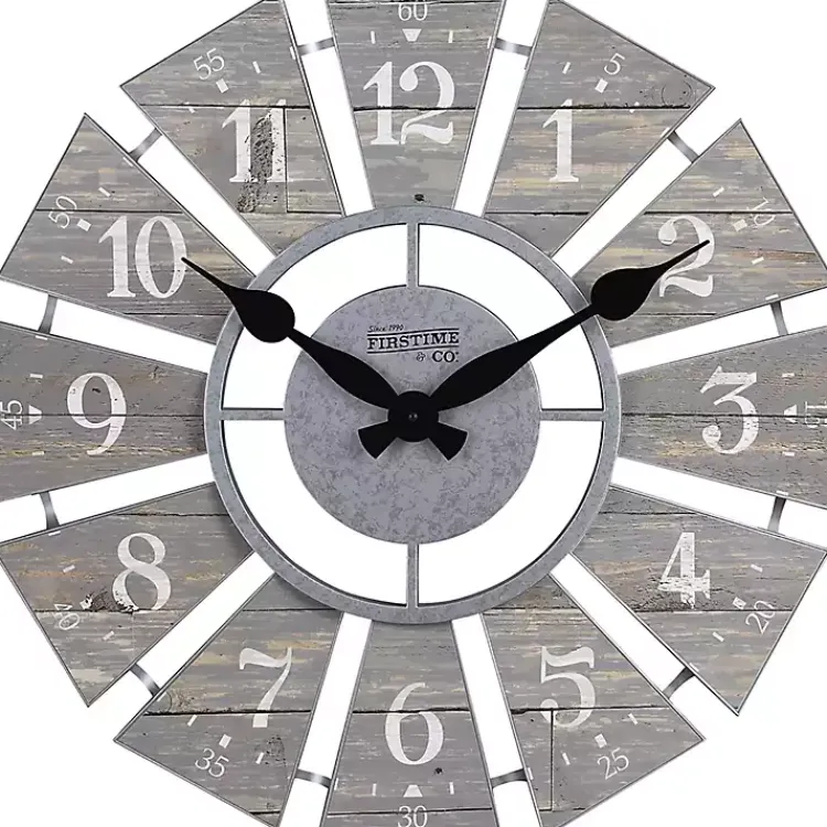 Clocks-Kirklands Home Galvanized Windmill Wall Clock Gray