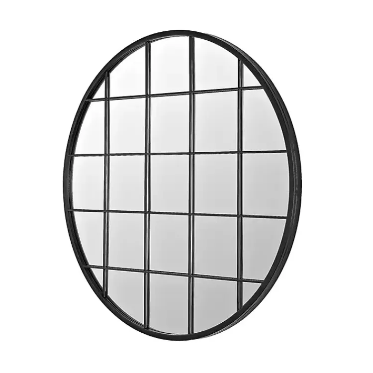 Decorative Mirrors-Kirklands Home Black Metal Grid Frame Round Wall Mirror