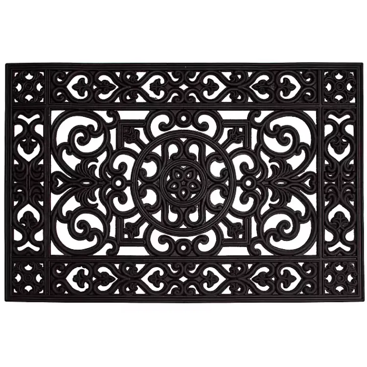 Doormats-Kirklands Home Scroll Border Rubber Doormat, 36x24 Black