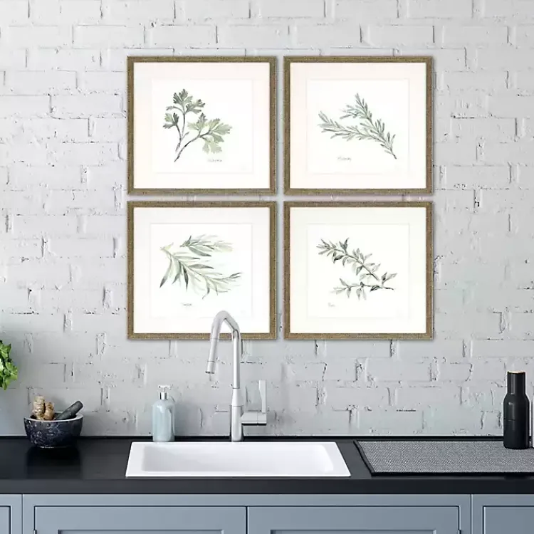 Framed Art-Kirklands Home Herbs 4-pc. Gold Framed Art Print Set Green