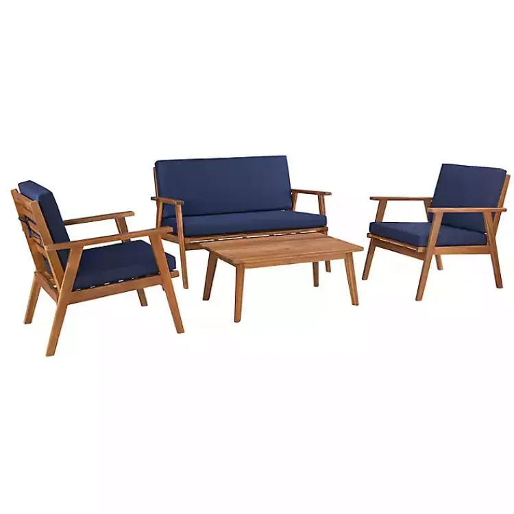 Outdoor Sets-Kirklands Home 4-pc. Acacia Wood Outdoor Living Set Blue