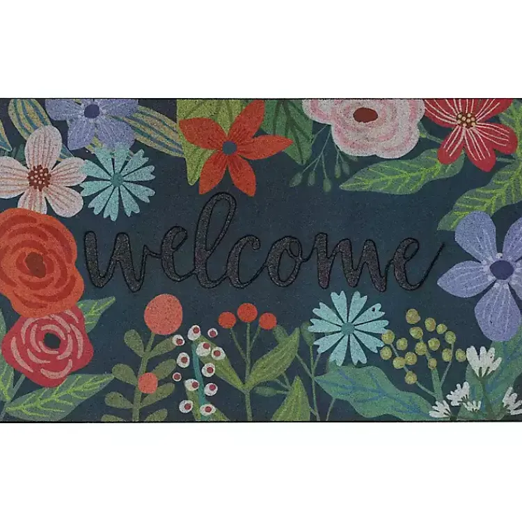 Doormats-Kirklands Home Dark Floral Welcome Rubber Doormat Multi