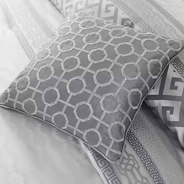 Comforters-Kirklands Home Silver Geometric Stripes 7-pc. Queen Comforter Set