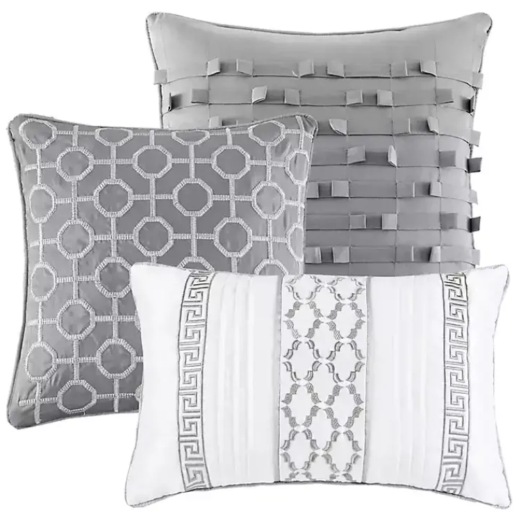 Comforters-Kirklands Home Silver Geometric Stripes 7-pc. King Comforter Set