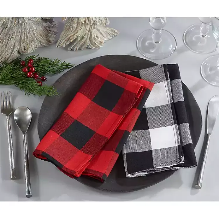 Table Linens-Kirklands Home Black and Red Buffalo Check Napkins, Set of 4