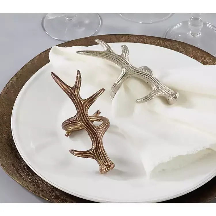 Table Linens-Kirklands Home Reindeer Antler Napkin Rings, Set of 4 Silver
