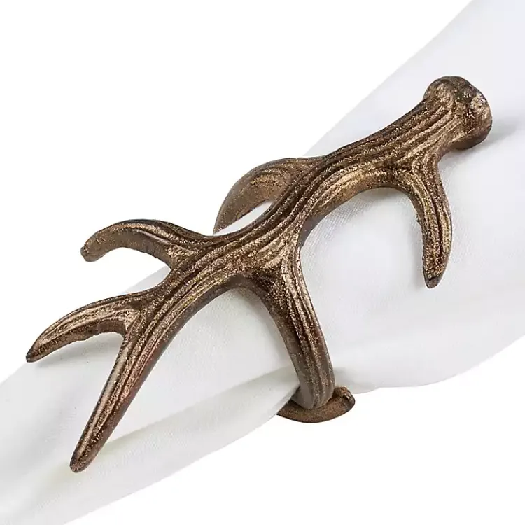 Table Linens-Kirklands Home Bronze Reindeer Antler Napkin Rings, Set of 4 Brown
