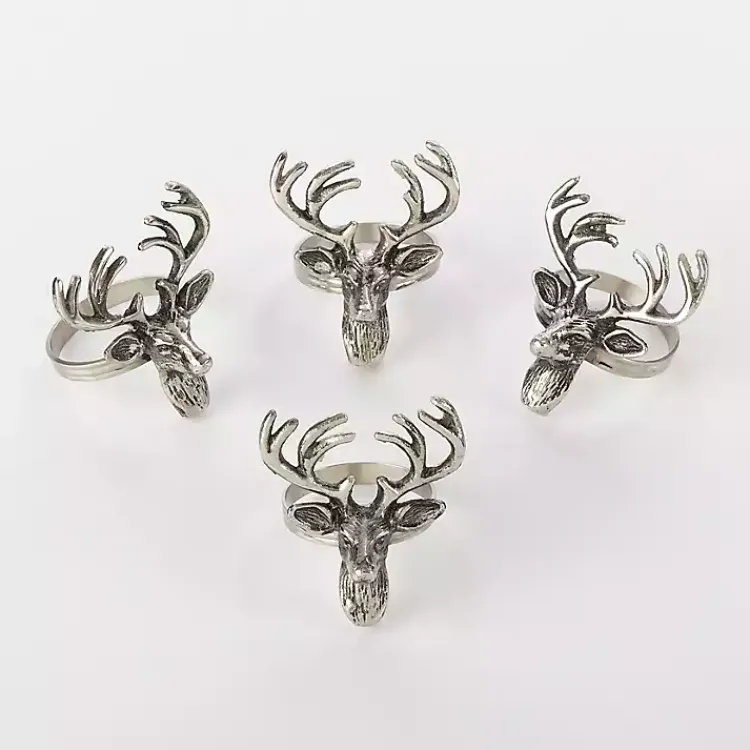 Table Linens-Kirklands Home Reindeer Head Napkin Rings, Set of 4 Silver