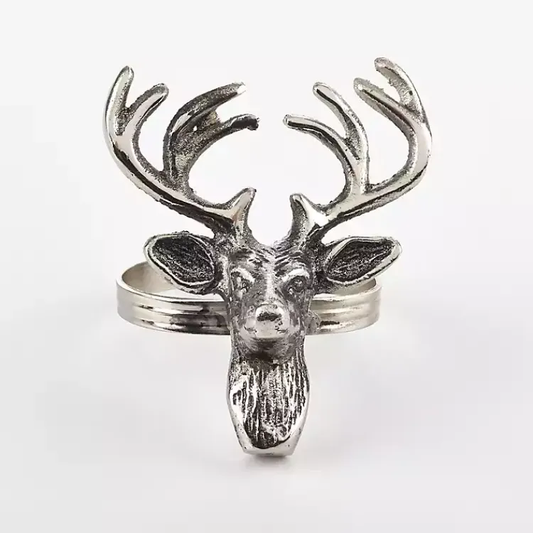 Table Linens-Kirklands Home Reindeer Head Napkin Rings, Set of 4 Silver