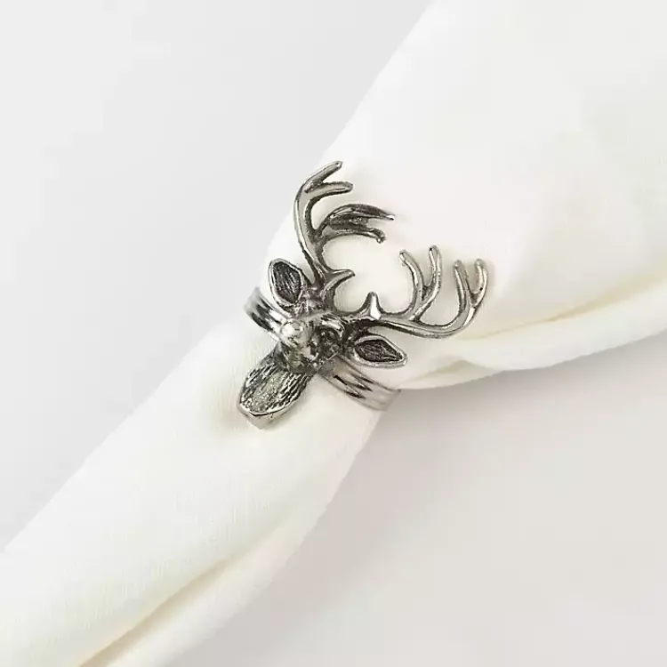 Table Linens-Kirklands Home Reindeer Head Napkin Rings, Set of 4 Silver