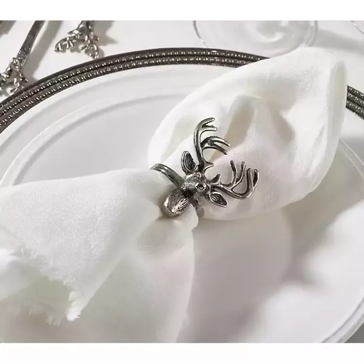 Table Linens-Kirklands Home Reindeer Head Napkin Rings, Set of 4 Silver