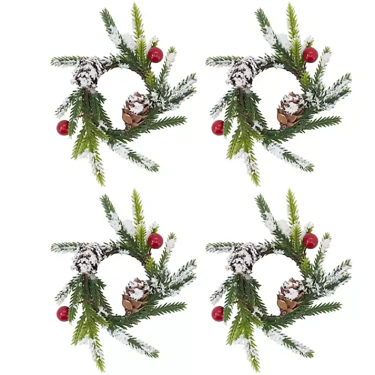 Table Linens-Kirklands Home Pineberry Christmas Wreath Napkin Rings, Set of 4