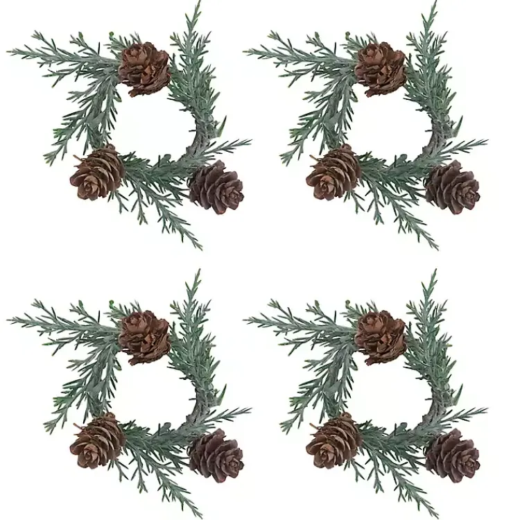 Table Linens-Kirklands Home Rosemary Pinecone Wreath Napkin Rings, Set of 4