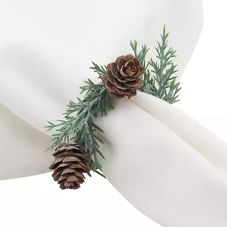 Table Linens-Kirklands Home Rosemary Pinecone Wreath Napkin Rings, Set of 4